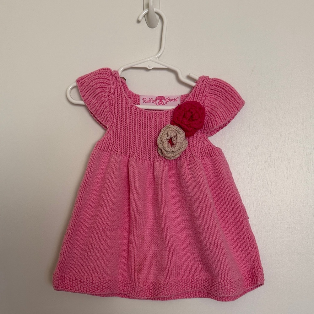 Ruffle Butts Pink Knit Dress with Rose Accent